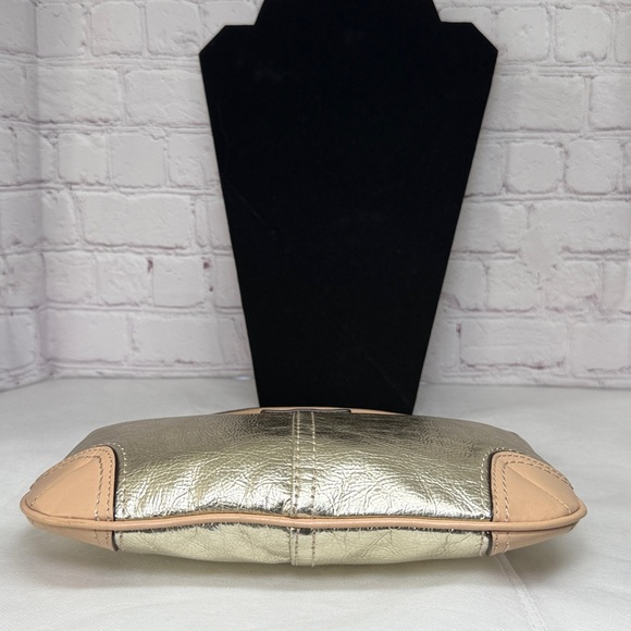Coach Metallic Pouchette Small Shoulder Bag Wristlet Tan Leather Trim - Picture 11 of 16